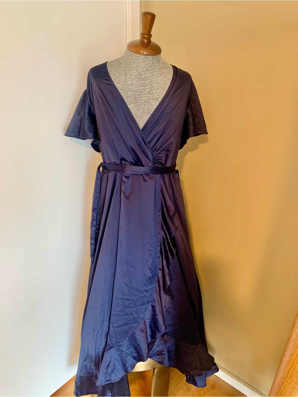 Torrid Satin Surplice Maxi Dress in Navy